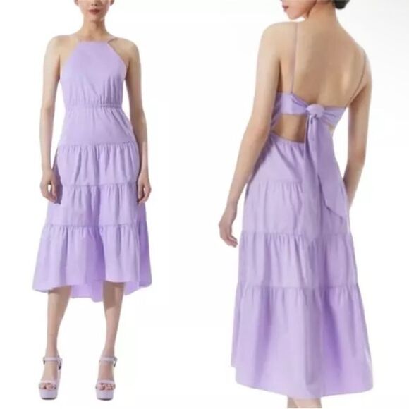 Alice + Olivia NWT Hartley Open Back Tiered Midi Dress in Lilac Size 8 - Picture 1 of 12